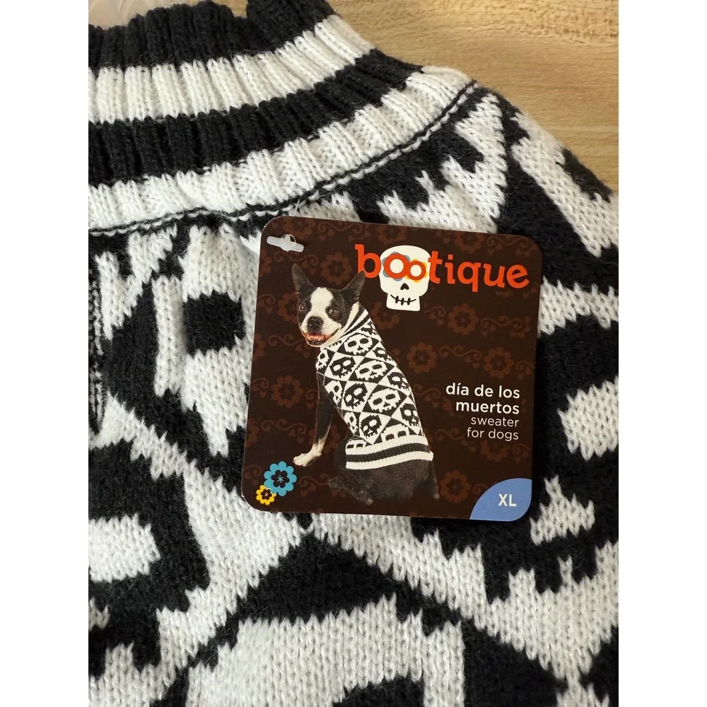 Bootique Dia De Los Muertos Skull Dog Sweater Halloween Black White XL‎ NEW